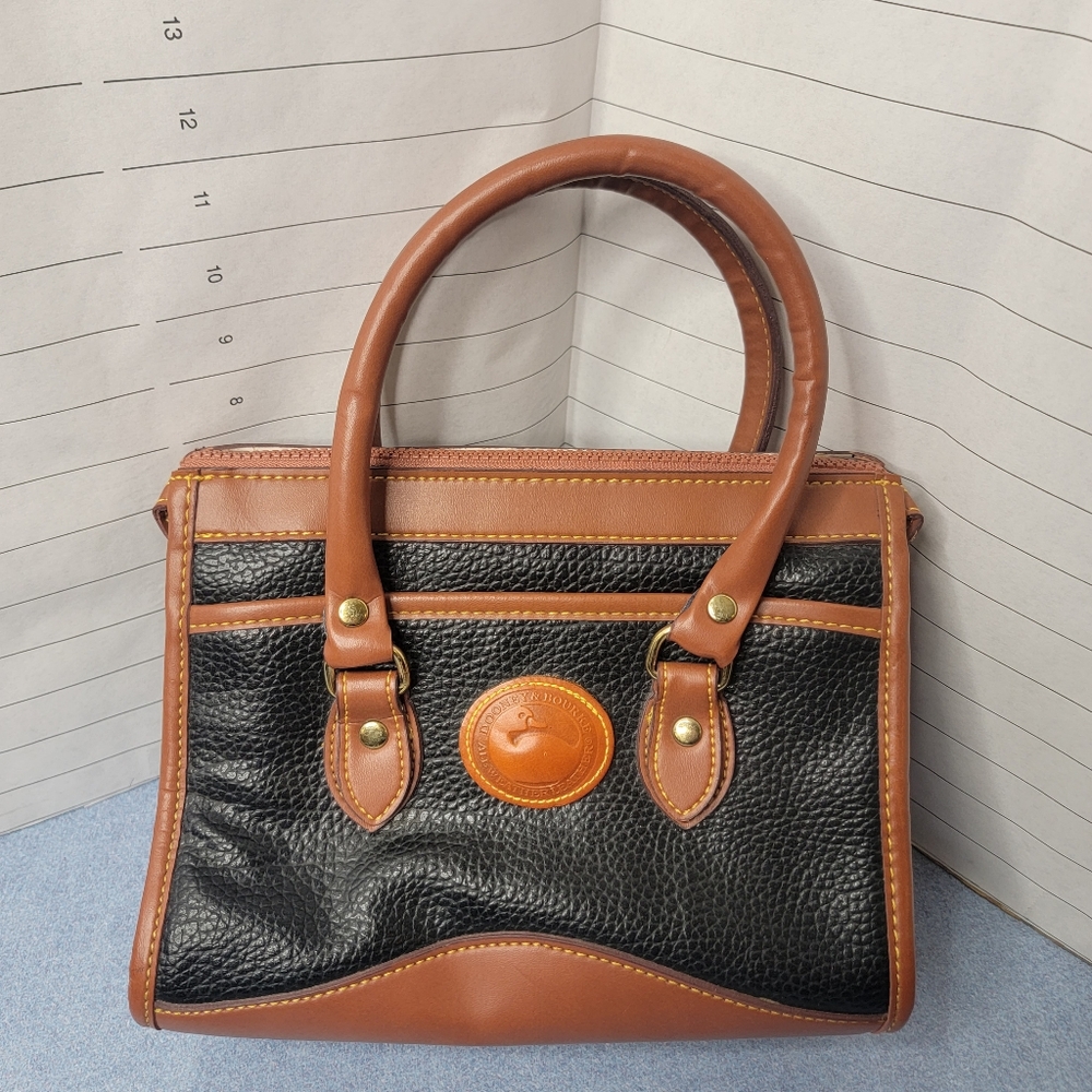 Dooney & Bourke All Weather Leather Pebbled Vtg Satchel Brown and Black Handbag